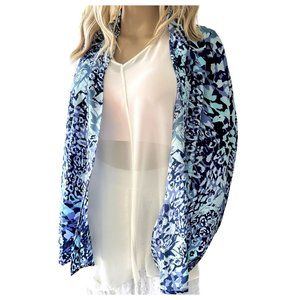 Kimono Blue Animal Floral Print Batwing Layering Plus Size